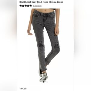 Blackheart Gray Skull Detail Skinny Jeans, Womens Sz 9